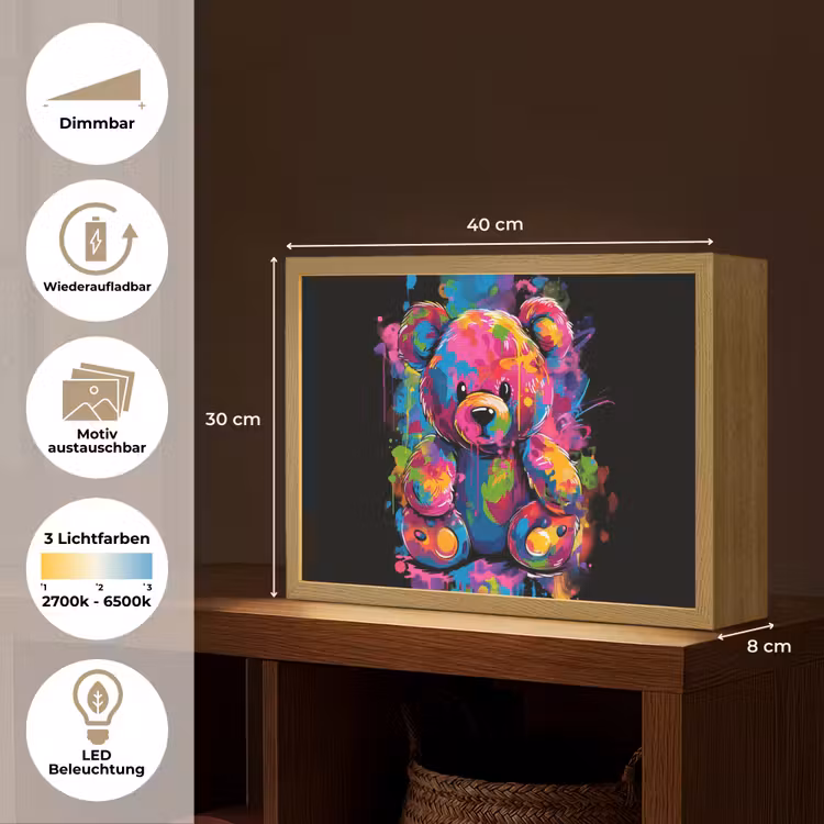 Beer - Verf - Kleurrijk - Knuffeldier Light Box met batterij (Wandlamp kind) middel -USP_websiteoverzichtDE
