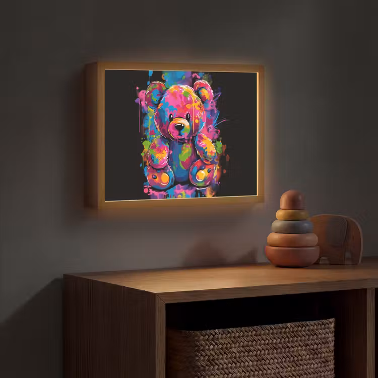 Beer - Verf - Kleurrijk - Knuffeldier Light Box met batterij (Wandlamp kind) middel -sfeer5_kind