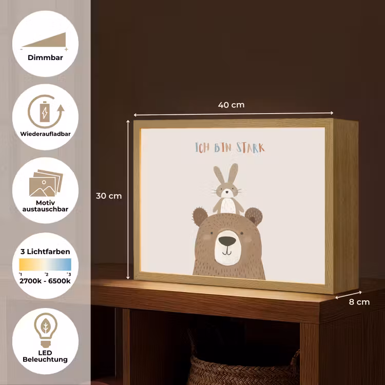 Beer - Konijn - Beige - Dieren - Quote Light Box met batterij (Wandlamp kind) middel -USP_websiteoverzichtDE