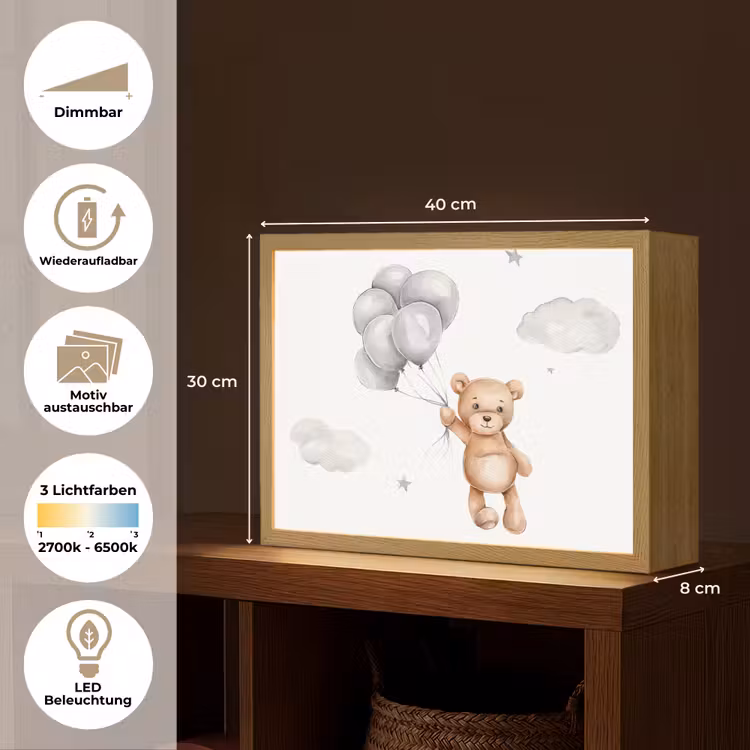 Beer - Ballon - Sterren - Kinderen Light Box met batterij (Wandlamp kind) middel -USP_websiteoverzichtDE