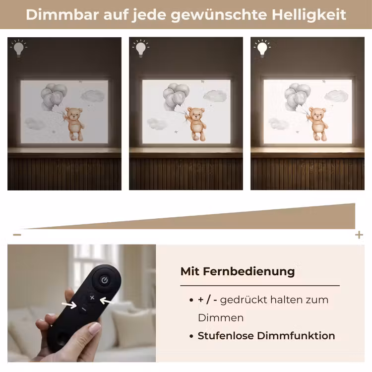 Beer - Ballon - Sterren - Kinderen Light Box met batterij (Wandlamp kind) middel -USP_dimbaarDE