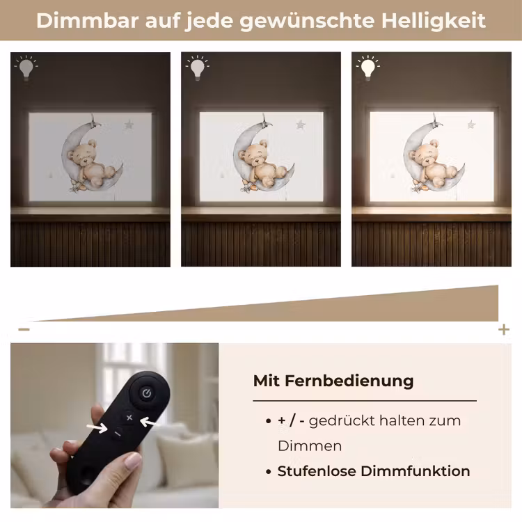 Beer - Maan - Sterren - Kinderen Light Box met batterij (Wandlamp kind) middel -USP_dimbaarDE