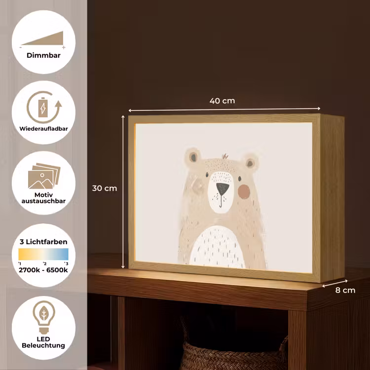 Beer - Dier - Wilde dieren Light Box met batterij (Wandlamp kind) middel -USP_websiteoverzichtDE