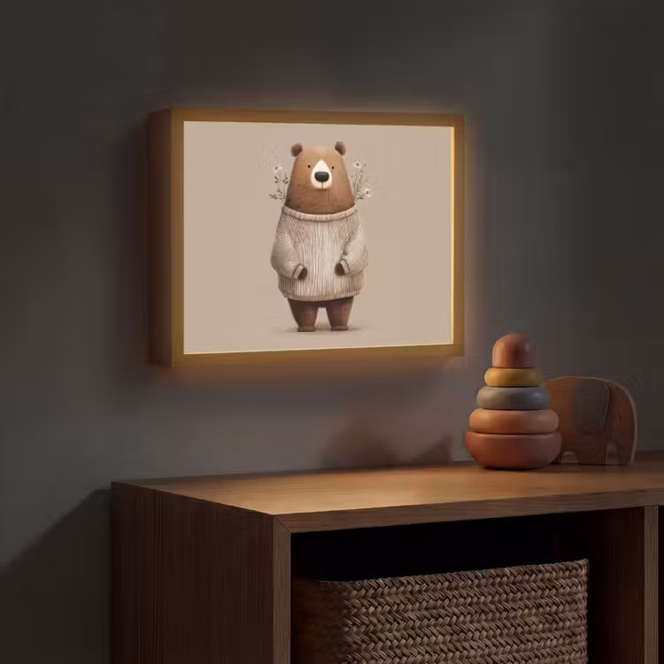 Beer - Witte bloemen - Knus Light Box met batterij (Wandlamp kind) middel -sfeer5_kind