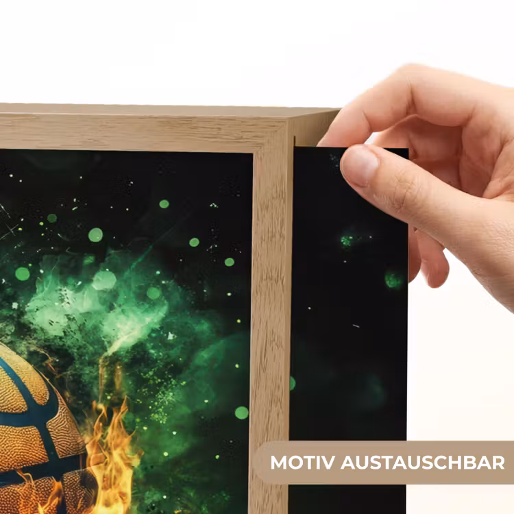 Basketbal - Vuur - Vlammen - Groen Light Box met batterij (Wandlamp kind) middel -USP_websiteprintDE