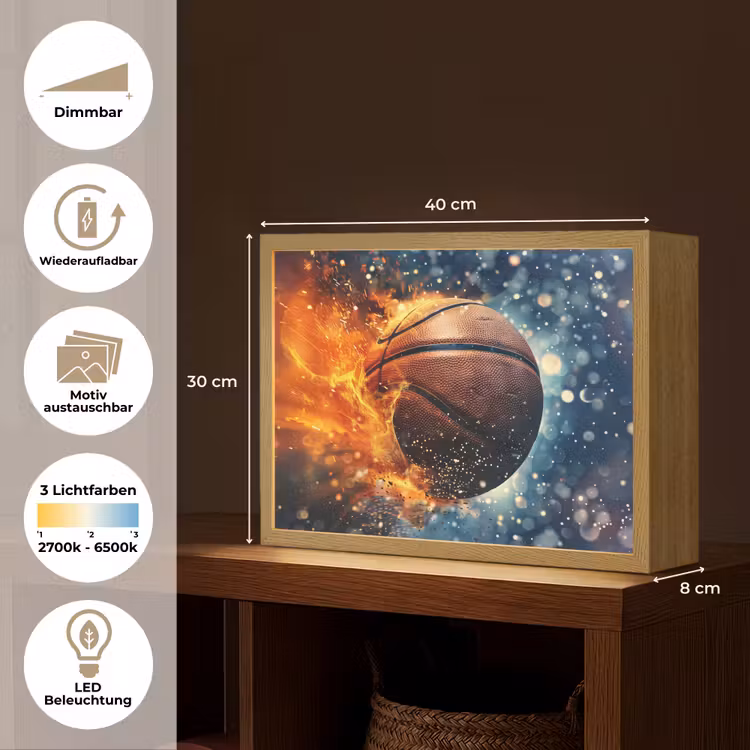 Basketbal - Vuur - Sport - Blauw - Oranje Light Box met batterij (Wandlamp kind) middel -USP_websiteoverzichtDE