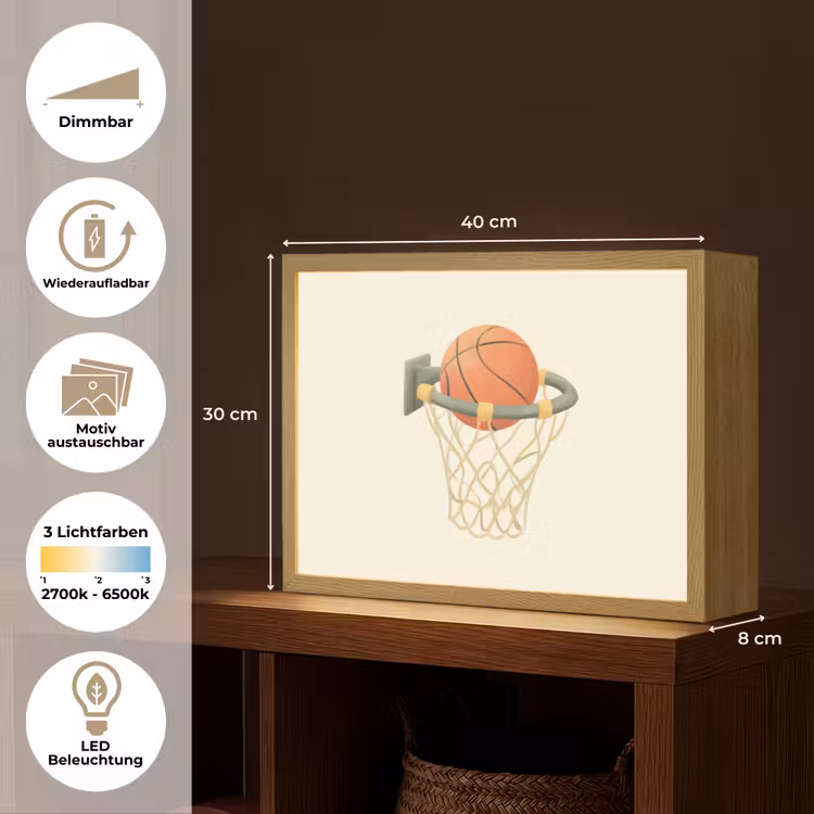 Basketbal - Net - Oranje Light Box met batterij (Wandlamp kind) middel -USP_websiteoverzichtDE