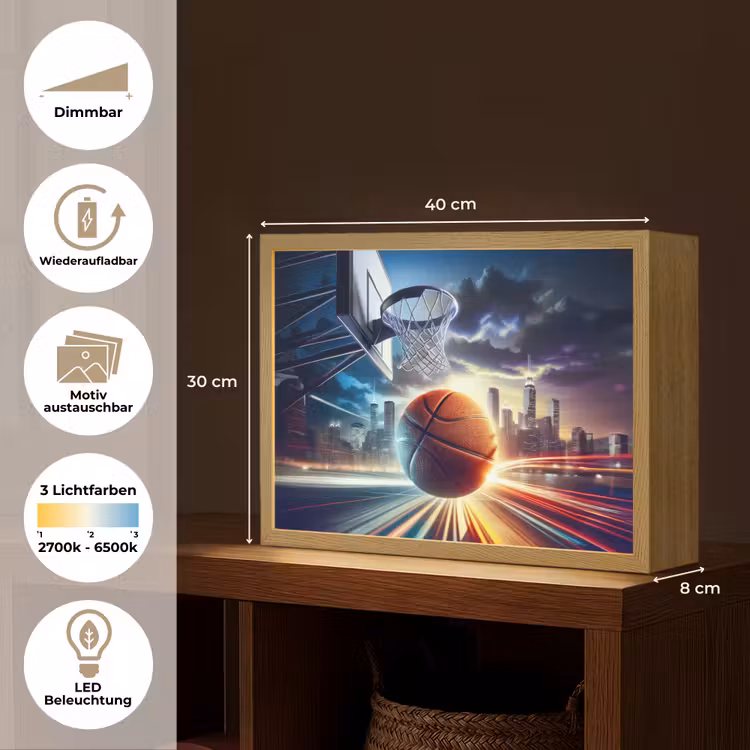 Basketbal - Sport - Basket - Stad Light Box met batterij (Wandlamp kind) middel -USP_websiteoverzichtDE