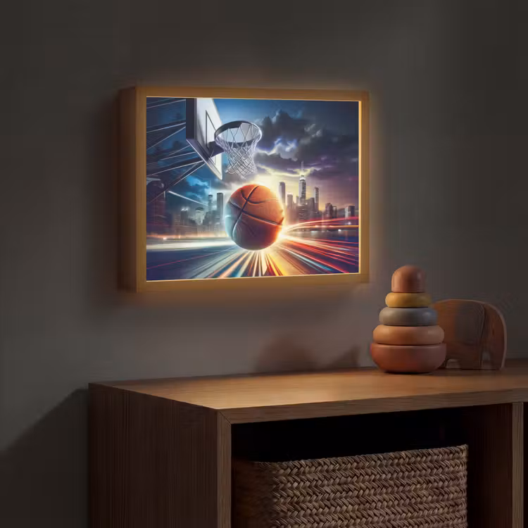 Basketbal - Sport - Basket - Stad Light Box met batterij (Wandlamp kind) middel -sfeer5_kind