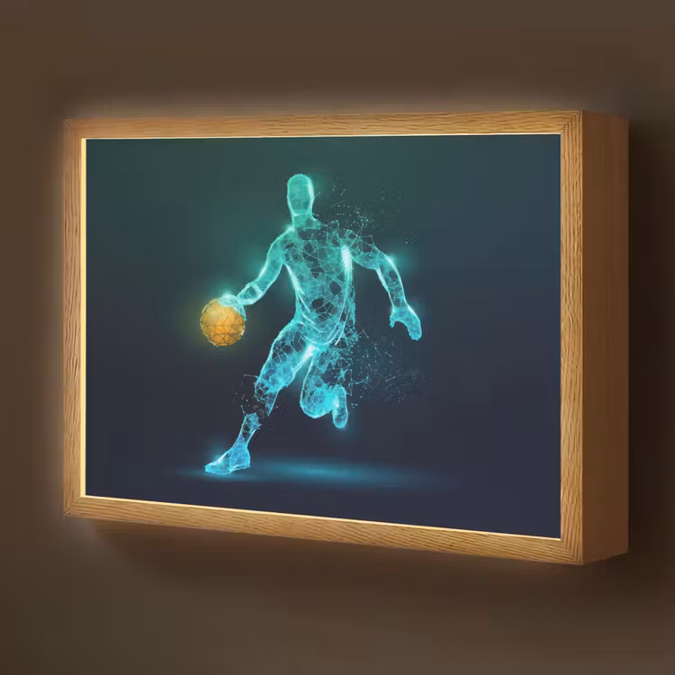 Basketbalspeler - Digitaal - Groen - Blauw Light Box met batterij (Wandlamp kind) middel -z3d_website