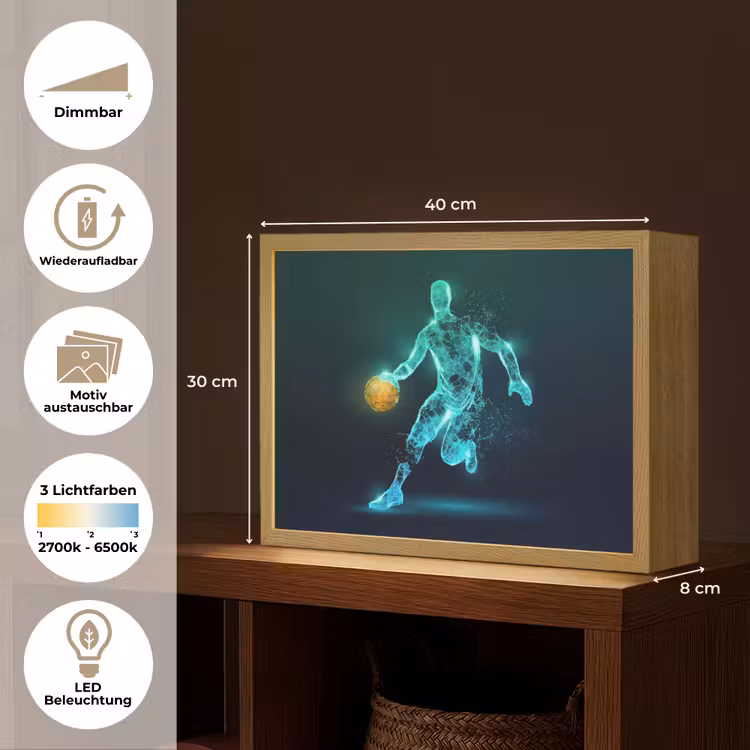 Basketbalspeler - Digitaal - Groen - Blauw Light Box met batterij (Wandlamp kind) middel -USP_websiteoverzichtDE