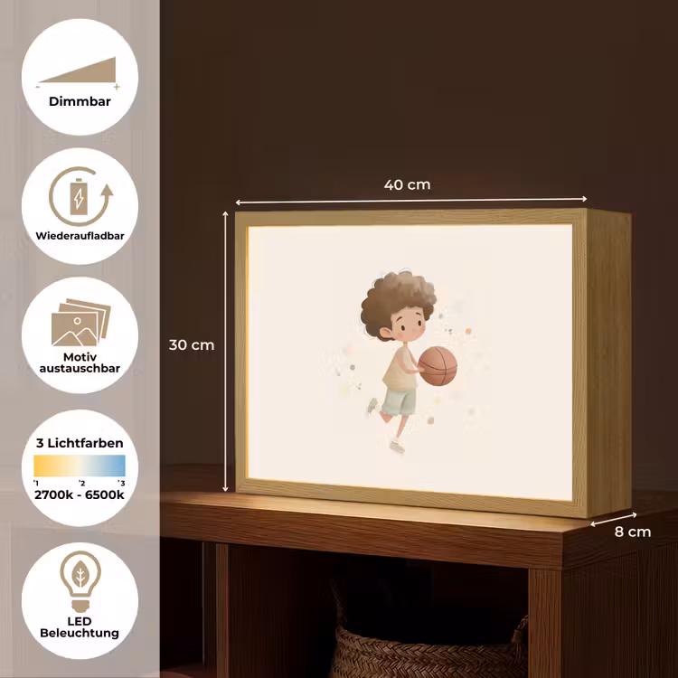 Beige - Jongen - Basketbal - Stippen Light Box met batterij (Wandlamp kind) middel -USP_websiteoverzichtDE