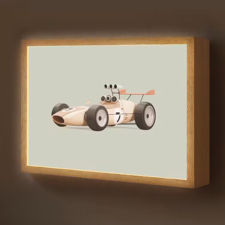 Beige - Raceauto - Groen Light Box met batterij (Wandlamp kind) middel -z3d_website