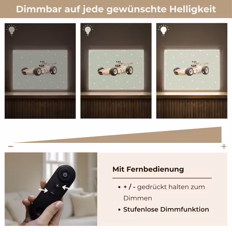 Beige - Raceauto - Stippen Light Box met batterij (Wandlamp kind) middel -USP_dimbaarDE