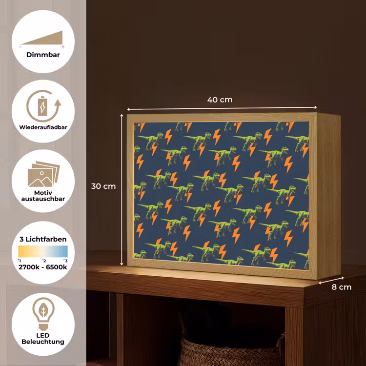 Bliksemschichten - Oranje - Dinosaurussen Light Box met batterij (Wandlamp kind) middel -USP_websiteoverzichtDE
