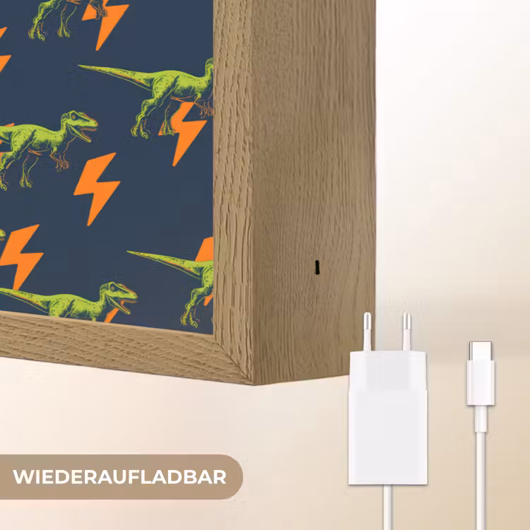 Bliksemschichten - Oranje - Dinosaurussen Light Box met batterij (Wandlamp kind) middel -USP_websiteoplaadbaarDE