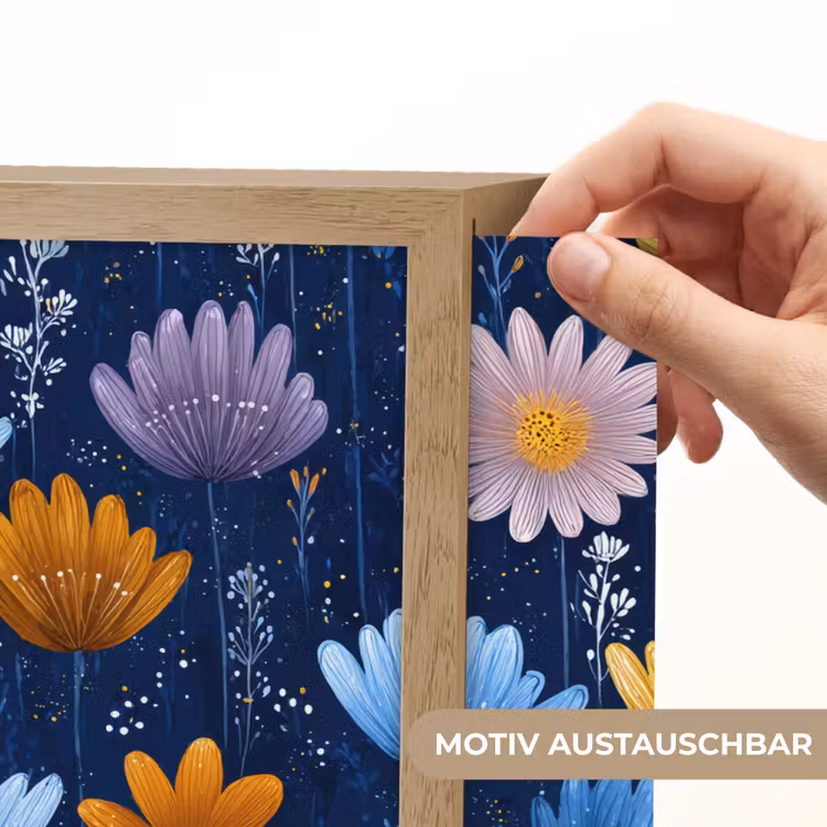 Bloemen - Patroon - Blauw - Contrast Light Box met batterij (Wandlamp kind) middel -USP_websiteprintDE