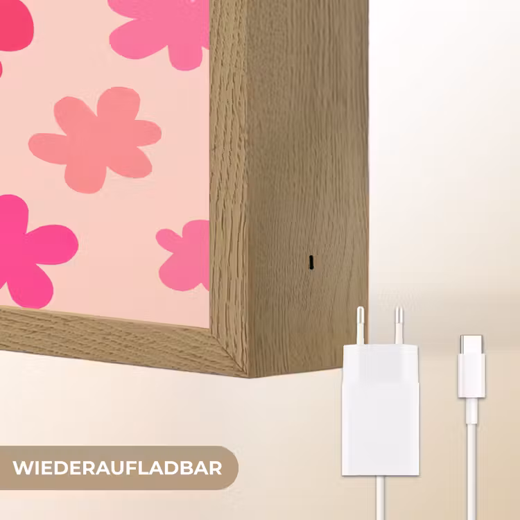 Bloemen - Patroon - Roze Light Box met batterij (Wandlamp kind) middel -USP_websiteoplaadbaarDE