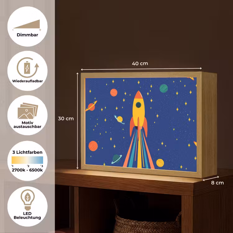 Kleurrijk - Raket - Ruimte Light Box met batterij (Wandlamp kind) middel -USP_websiteoverzichtDE