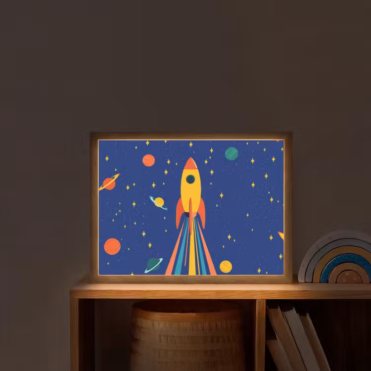 Kleurrijk - Raket - Ruimte Light Box met batterij (Wandlamp kind) middel -sfeer1_kind