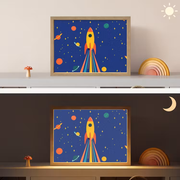 Kleurrijk - Raket - Ruimte Light Box met batterij (Wandlamp kind) middel -sfeer3_kind