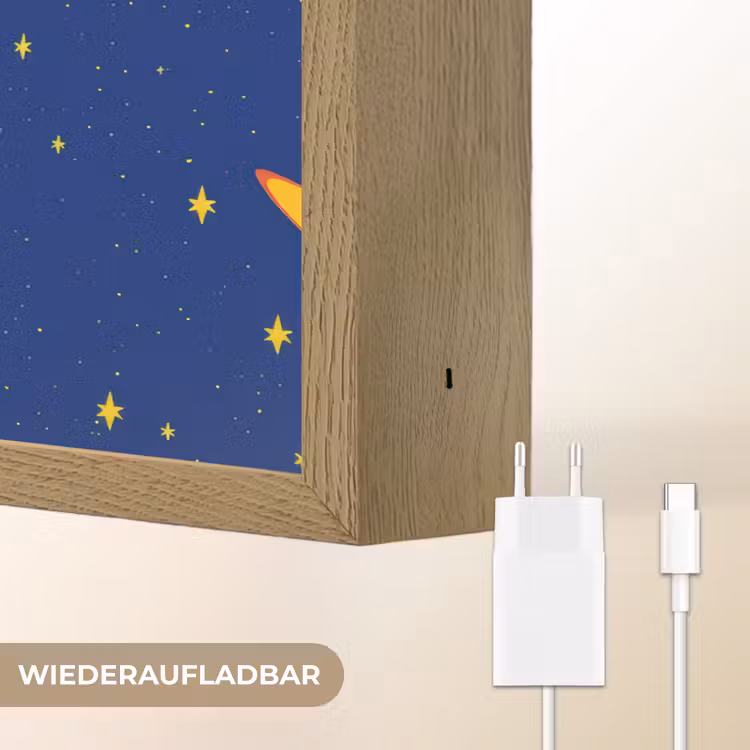 Kleurrijk - Raket - Ruimte Light Box met batterij (Wandlamp kind) middel -USP_websiteoplaadbaarDE