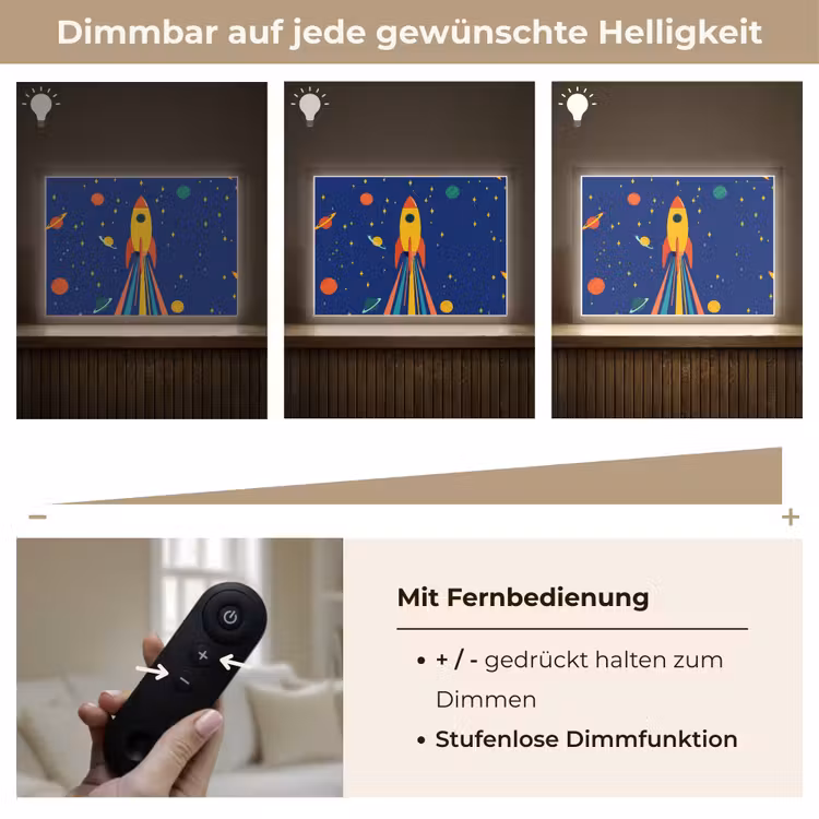Kleurrijk - Raket - Ruimte Light Box met batterij (Wandlamp kind) middel -USP_dimbaarDE