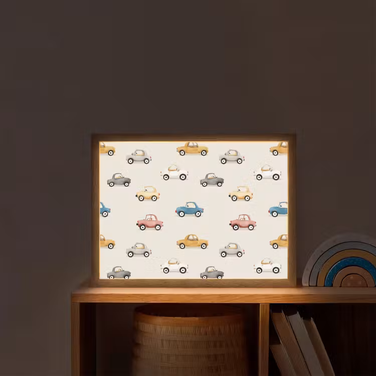Kleurrijke - Retro - Autootjes Light Box met batterij (Wandlamp kind) middel -sfeer1_kind