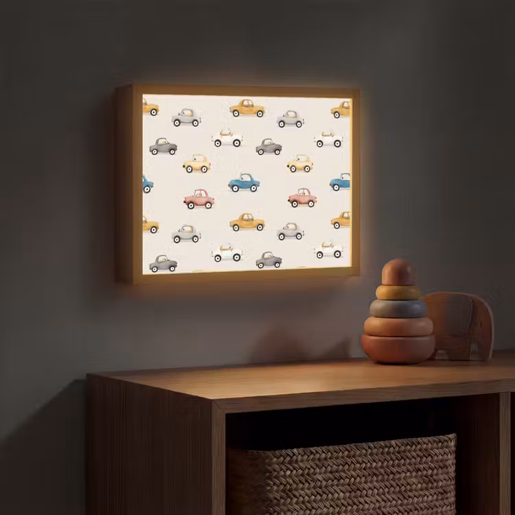 Kleurrijke - Retro - Autootjes Light Box met batterij (Wandlamp kind) middel -sfeer5_kind