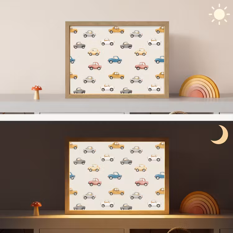 Kleurrijke - Retro - Autootjes Light Box met batterij (Wandlamp kind) middel -sfeer3_kind
