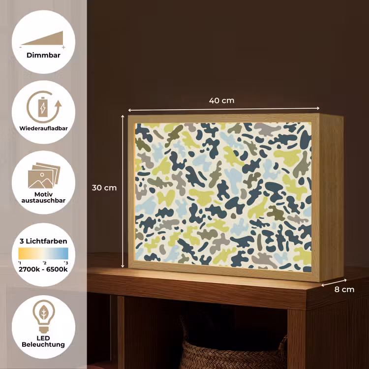 Camouflage - Groen - Blauw - Jongens - Kinderen Light Box met batterij (Wandlamp kind) middel -USP_websiteoverzichtDE