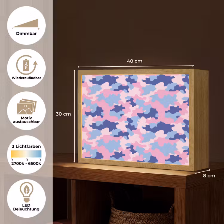 Camouflage - Patroon - Donkerblauw Light Box met batterij (Wandlamp kind) middel -USP_websiteoverzichtDE