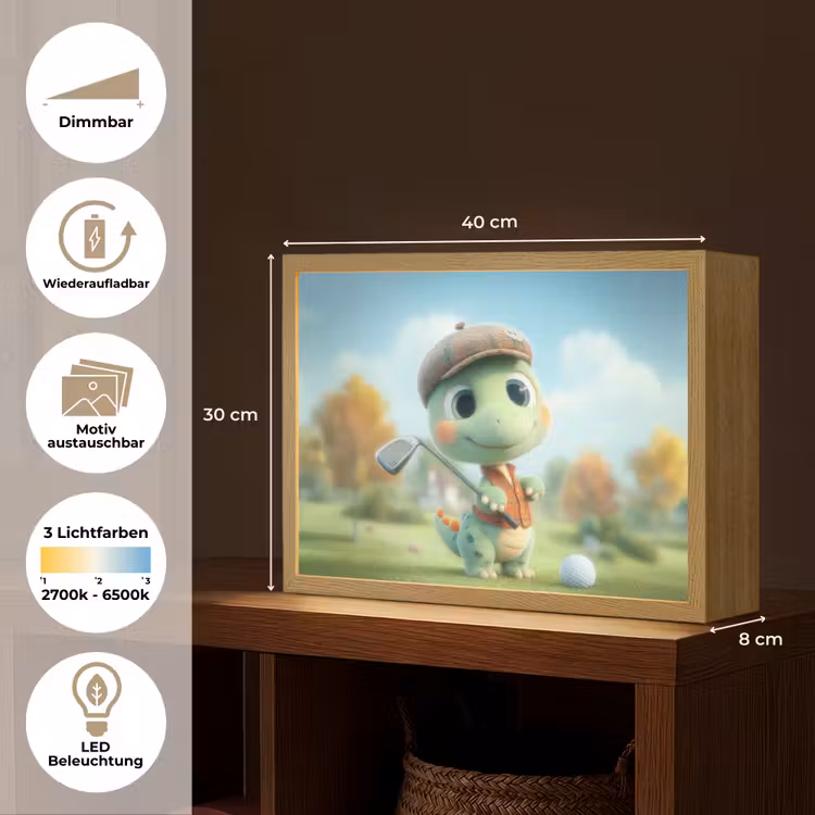 Cartoon - Dino - Groen - Golven Light Box met batterij (Wandlamp kind) middel -USP_websiteoverzichtDE
