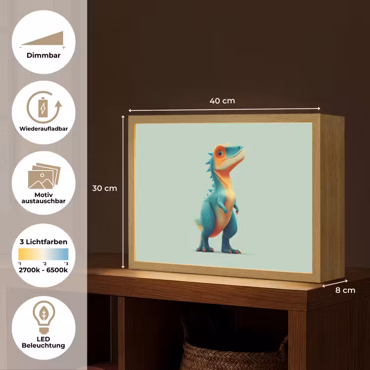 Cartoon - Dino - Oranje - Stekels Light Box met batterij (Wandlamp kind) middel -USP_websiteoverzichtDE