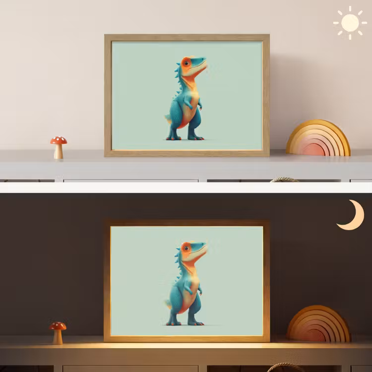 Cartoon - Dino - Oranje - Stekels Light Box met batterij (Wandlamp kind) middel -sfeer3_kind