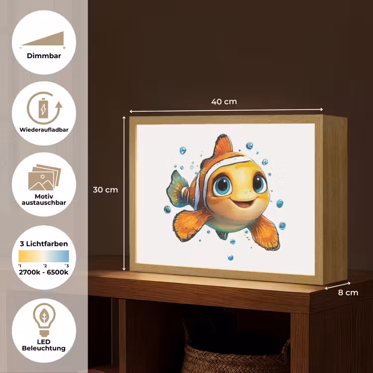 Clownvis - Oranje - Vis - Water Light Box met batterij (Wandlamp kind) middel -USP_websiteoverzichtDE