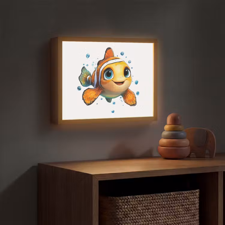 Clownvis - Oranje - Vis - Water Light Box met batterij (Wandlamp kind) middel -sfeer5_kind