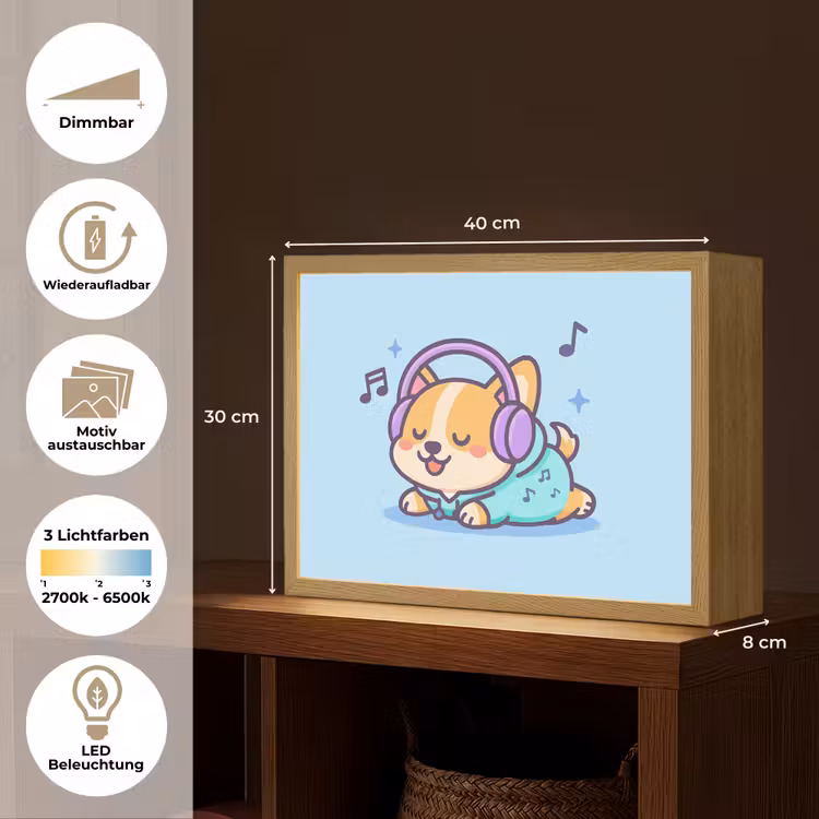 Corgi - Koptelefoon - Blauw - Muzieknoten Light Box met batterij (Wandlamp kind) middel -USP_websiteoverzichtDE