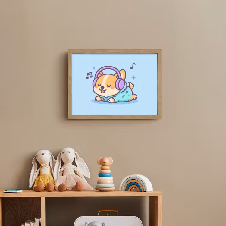 Corgi - Koptelefoon - Blauw - Muzieknoten Light Box met batterij (Wandlamp kind) middel -sfeer2_kind