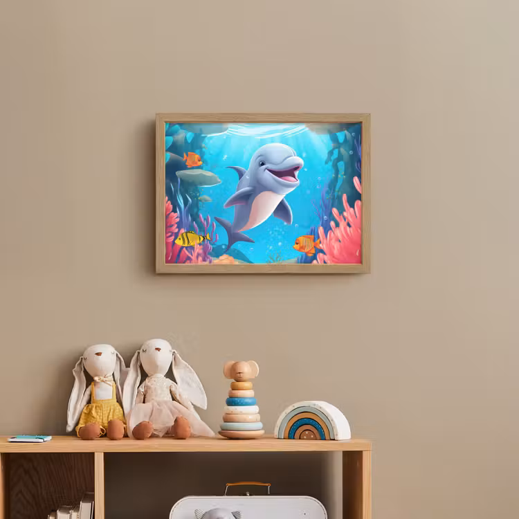 Dolfijn - Zeedieren - Onderwater - Kinderen - Meisjes Light Box met batterij (Wandlamp kind) middel -sfeer2_kind