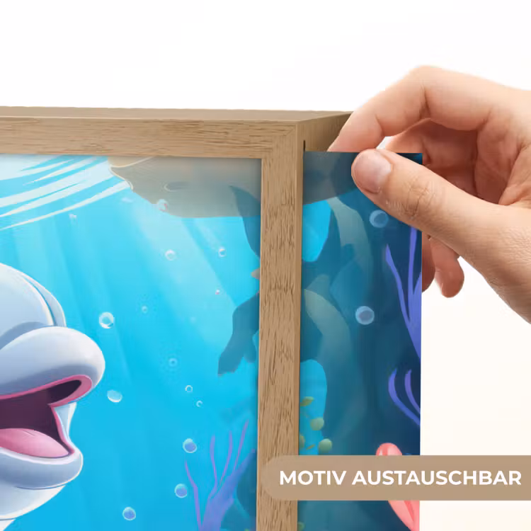 Dolfijn - Zeedieren - Onderwater - Kinderen - Meisjes Light Box met batterij (Wandlamp kind) middel -USP_websiteprintDE