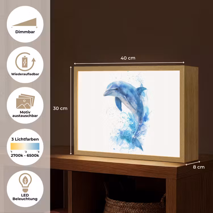 Dolfijn - Water - Blauw Light Box met batterij (Wandlamp kind) middel -USP_websiteoverzichtDE