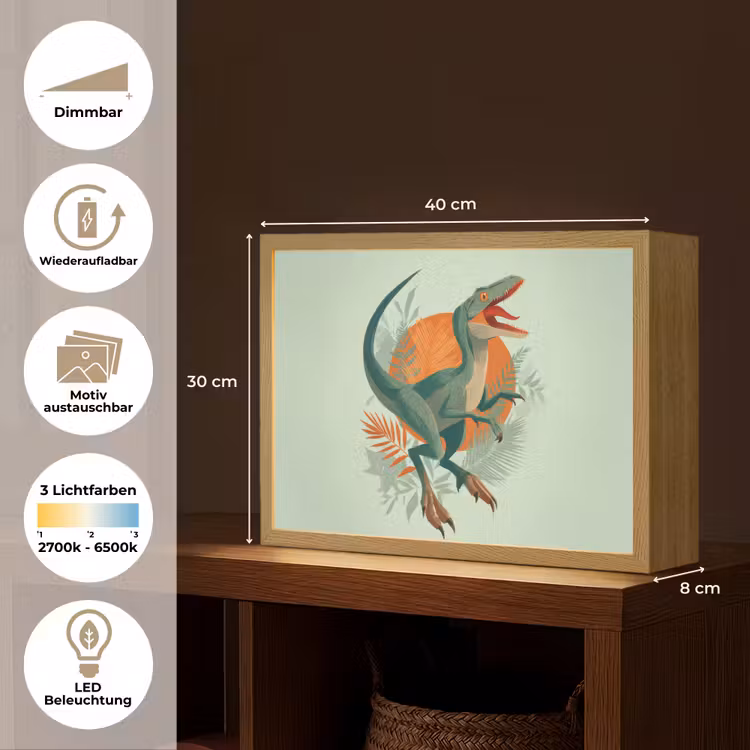 Dino - Bladeren - Grafisch - Groen Light Box met batterij (Wandlamp kind) middel -USP_websiteoverzichtDE