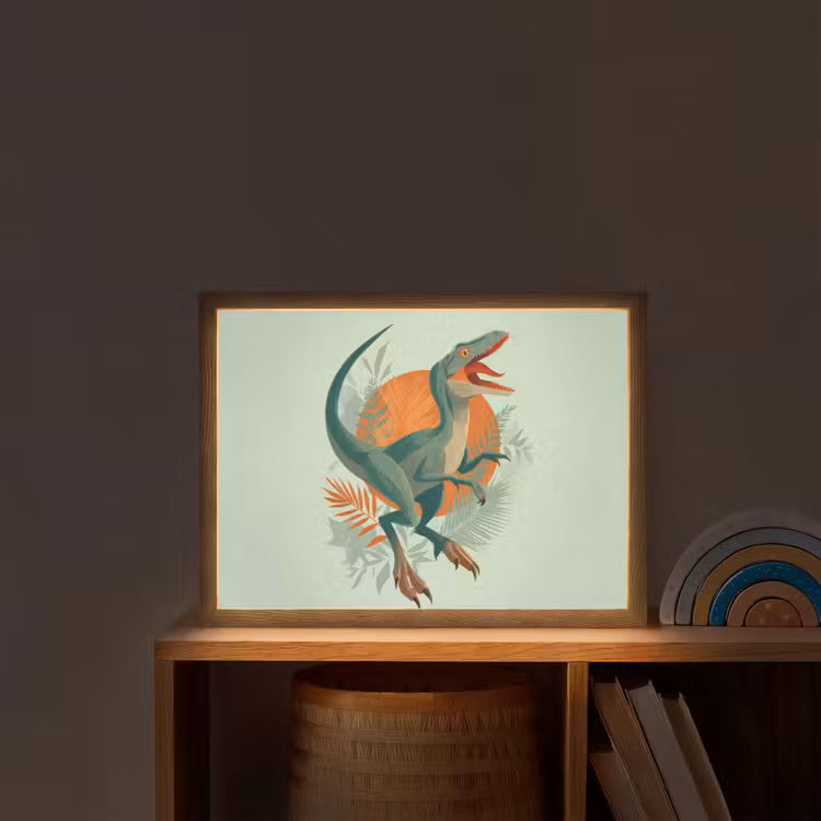 Dino - Bladeren - Grafisch - Groen Light Box met batterij (Wandlamp kind) middel -sfeer1_kind