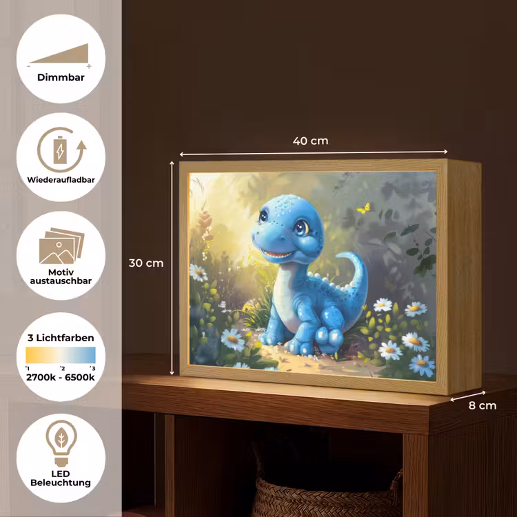 Dino - Blauw - Baby - Dinosaurus Light Box met batterij (Wandlamp kind) middel -USP_websiteoverzichtDE