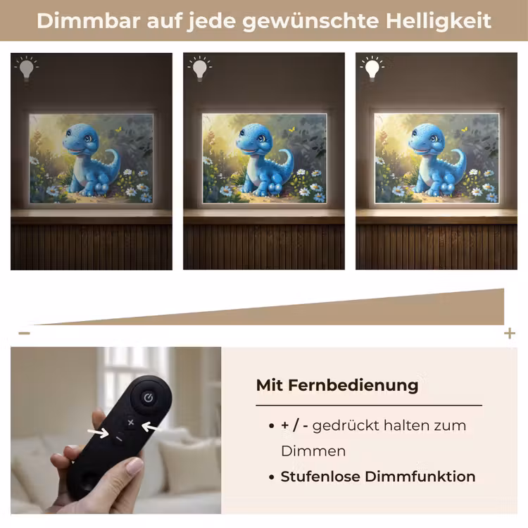 Dino - Blauw - Baby - Dinosaurus Light Box met batterij (Wandlamp kind) middel -USP_dimbaarDE