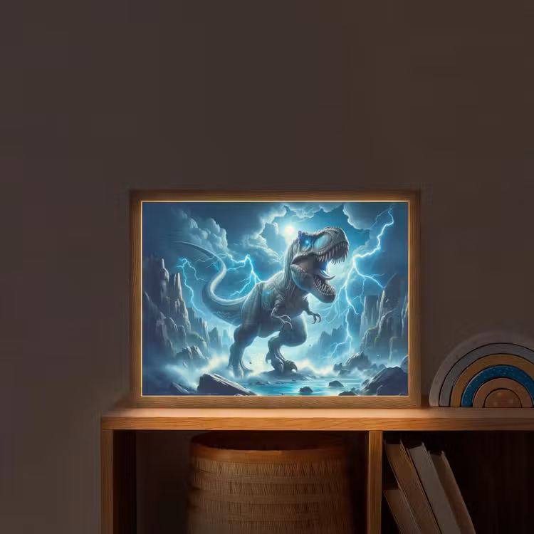 Dino - Blauw - Jongens Light Box met batterij (Wandlamp kind) middel -sfeer1_kind