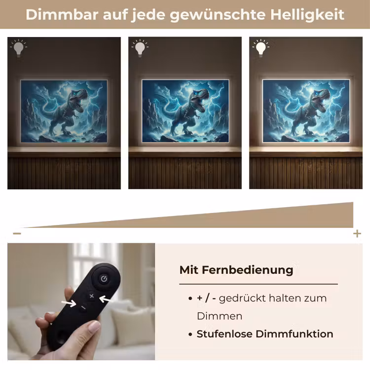 Dino - Blauw - Jongens Light Box met batterij (Wandlamp kind) middel -USP_dimbaarDE