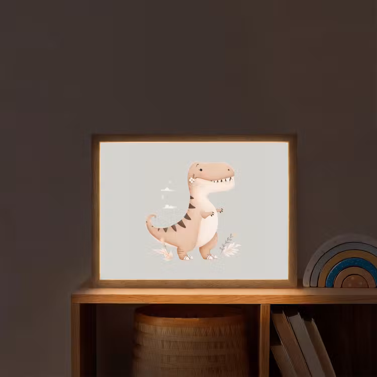 Dino - Bloemen - Blauw Light Box met batterij (Wandlamp kind) middel -sfeer1_kind