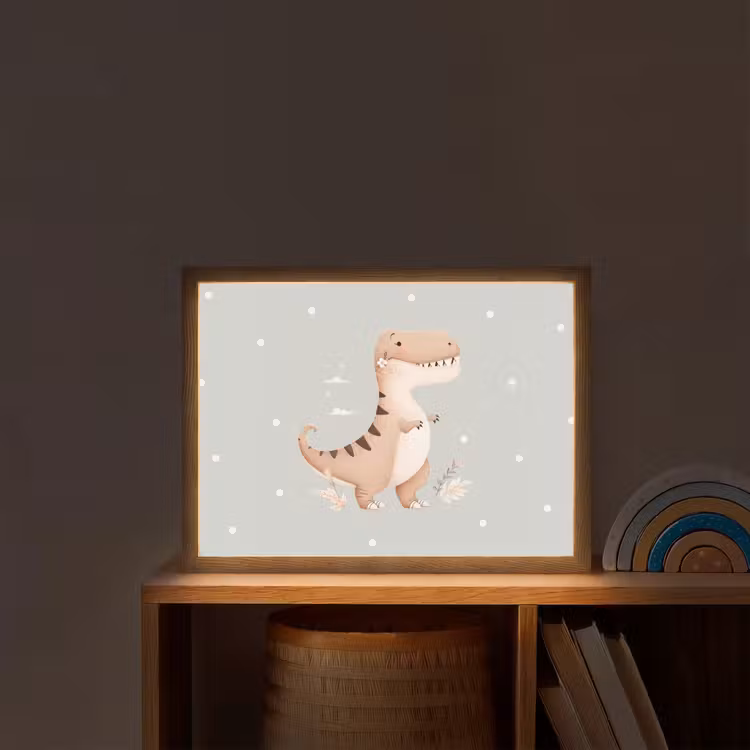 Dino - Bloemen - Blauw - Stippen Light Box met batterij (Wandlamp kind) middel -sfeer1_kind